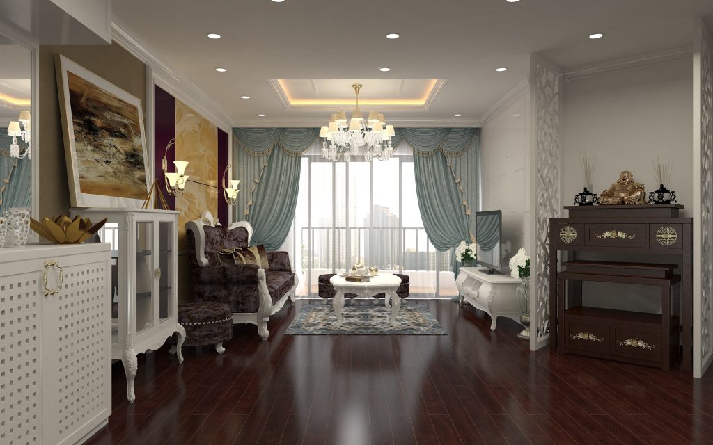 phòng khách kết hợp phòng thờ nhà ống