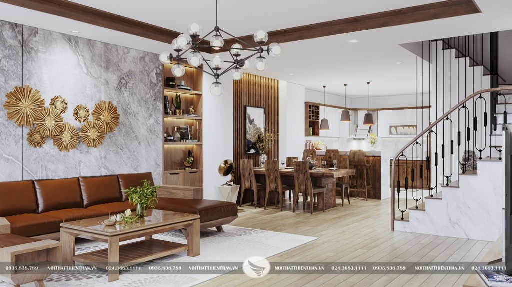 phòng khách nhà ống 4m có cầu thang