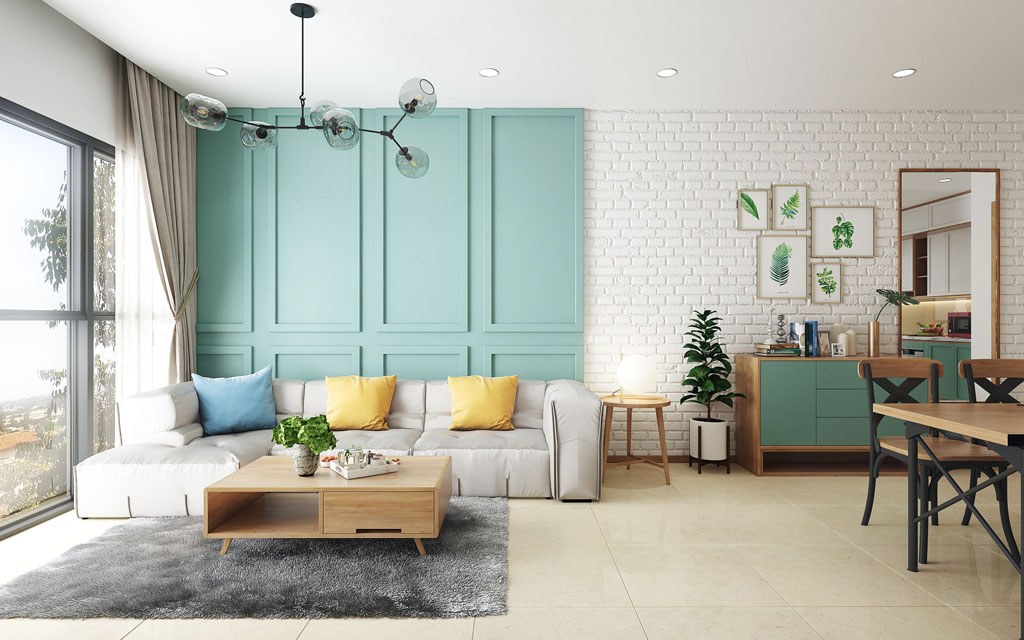 phòng khách nhà vuông đẹp